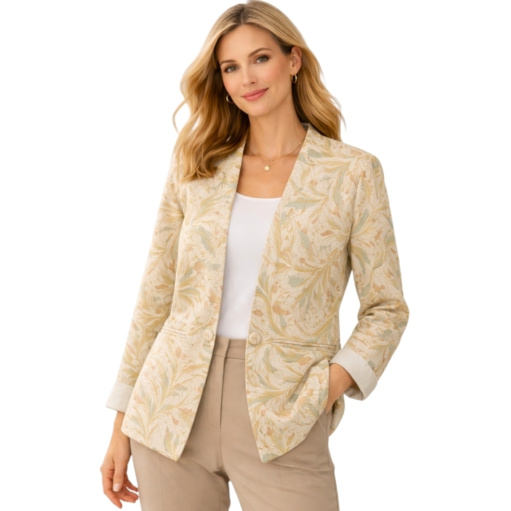 Karen Scott Floral Jacquard Collarless Blazer Jacket Sz XL
